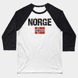 Norge Norway Flag Distressed Baseball T-Shirt